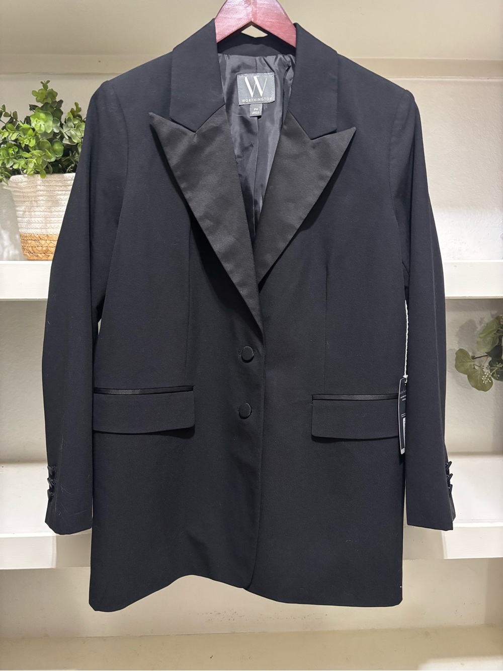 Worthington Black Satin-Lapel Pea Coat